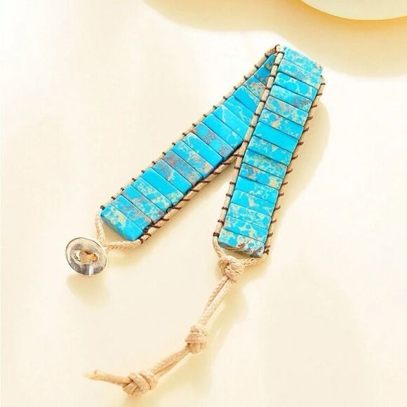 Bohemian Style Square Stone Beaded Multi-layer Braided Pu Leather Bracelet - Picture 3 of 13